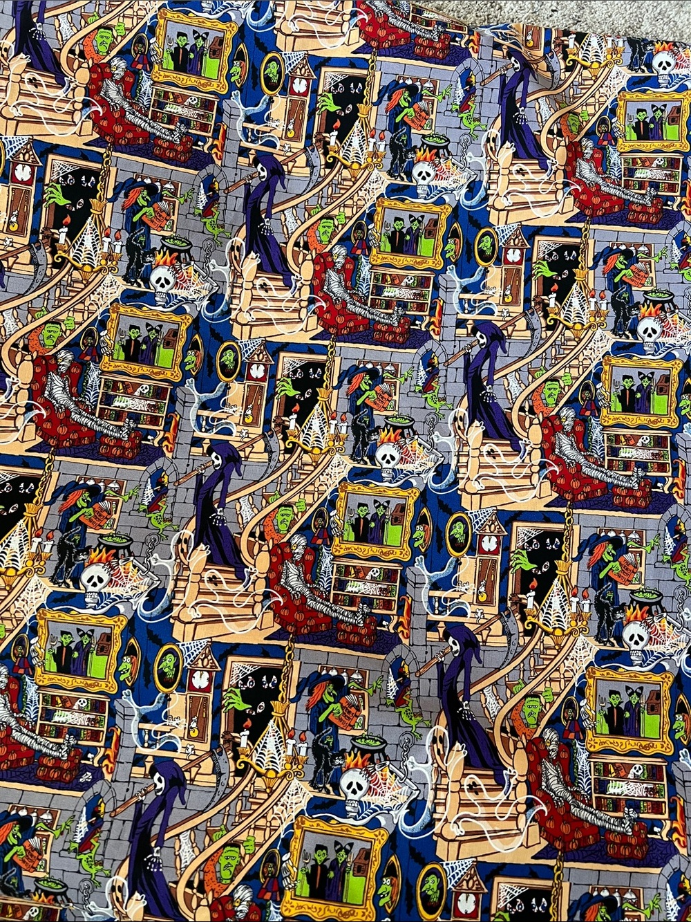 Over 5 Yards Spooky Haunted Mansion Fabric- Multi-Color